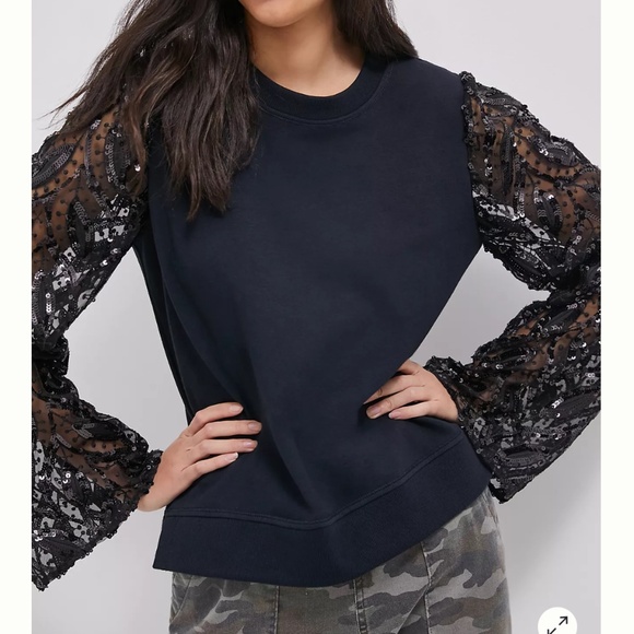 Anthropologie Maeve Tasha laced sleeve sweatshirt- worn twice. 99 retail - Picture 4 of 8